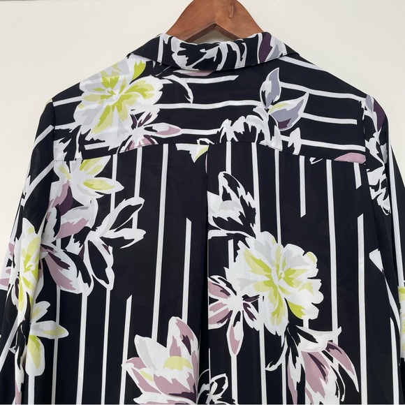 Reitmans Floral Striped Tunic Blouse Medium Side Slits Longline Lightweight - Picture 10 of 12